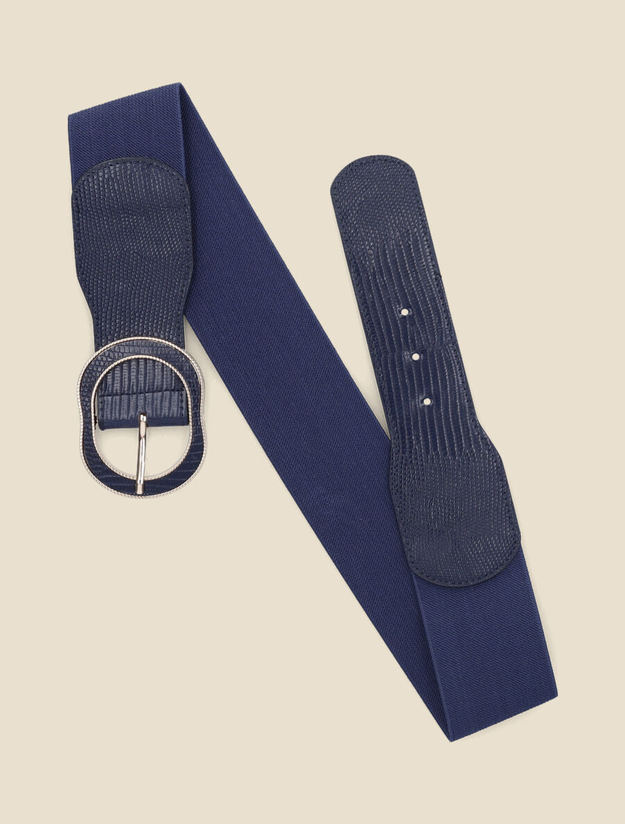 Ceinture extensible imprimé python - Marine - 2