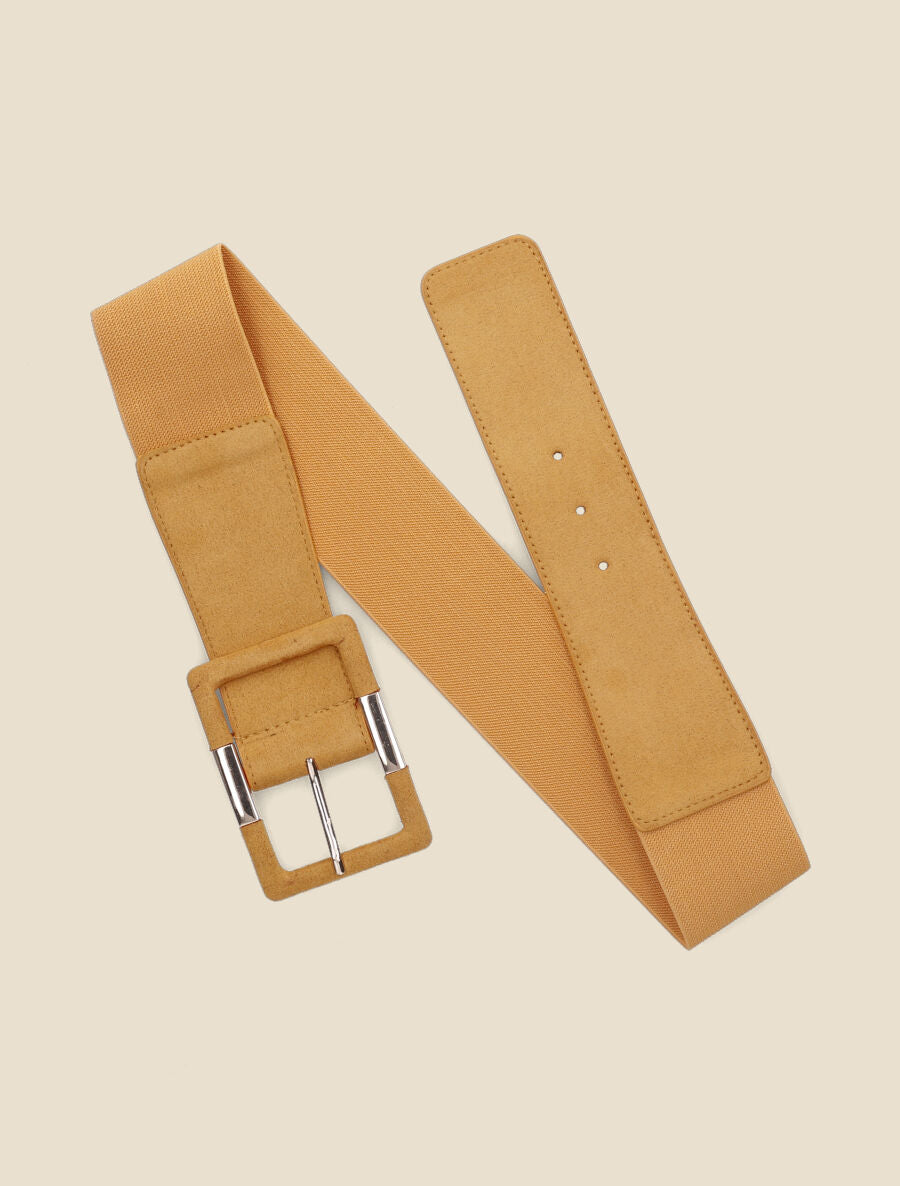 Ceinture élastiquée en suédine - Jaune moutarde - 2