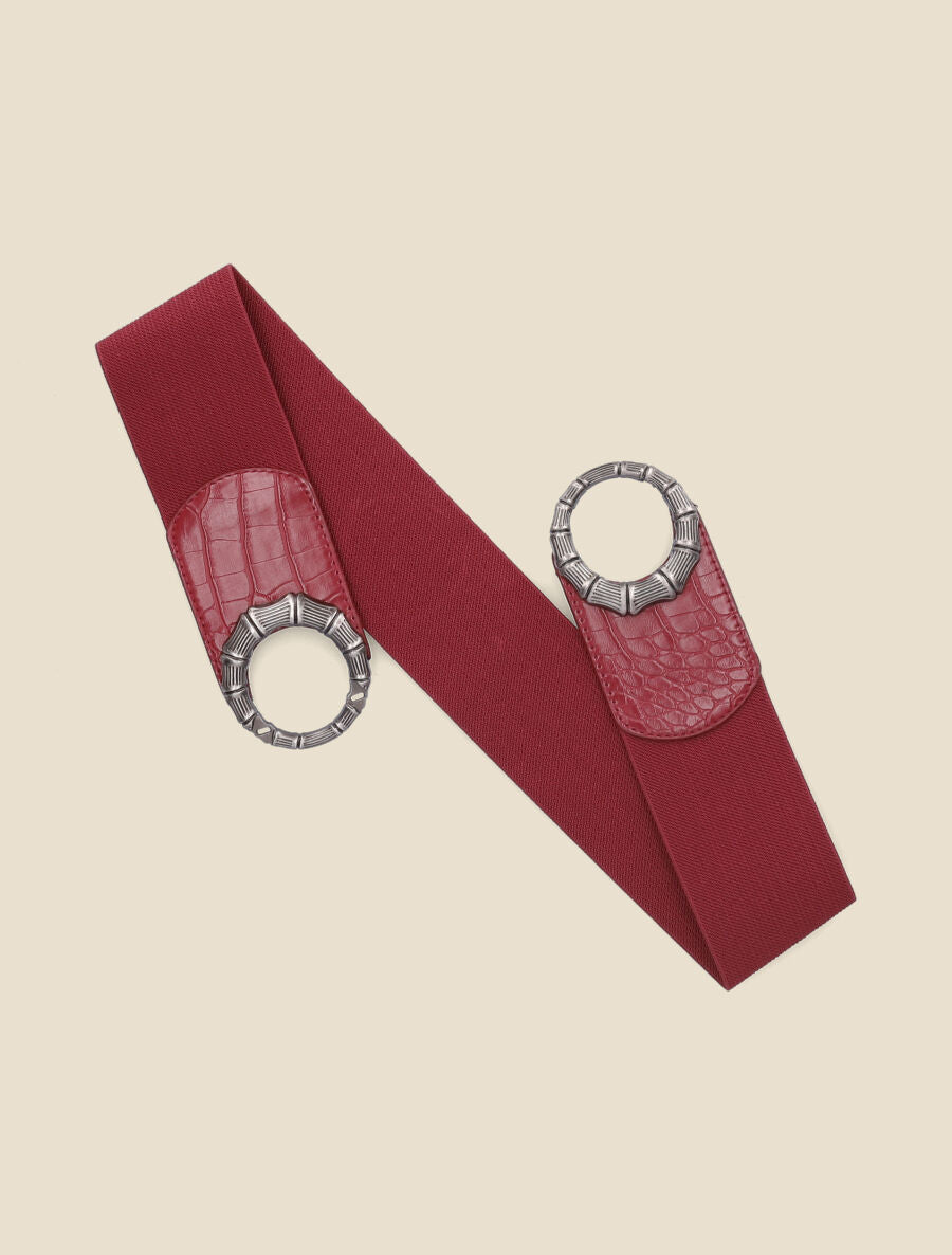 Ceinture élastiquée imprimé croco - Rouge - 1