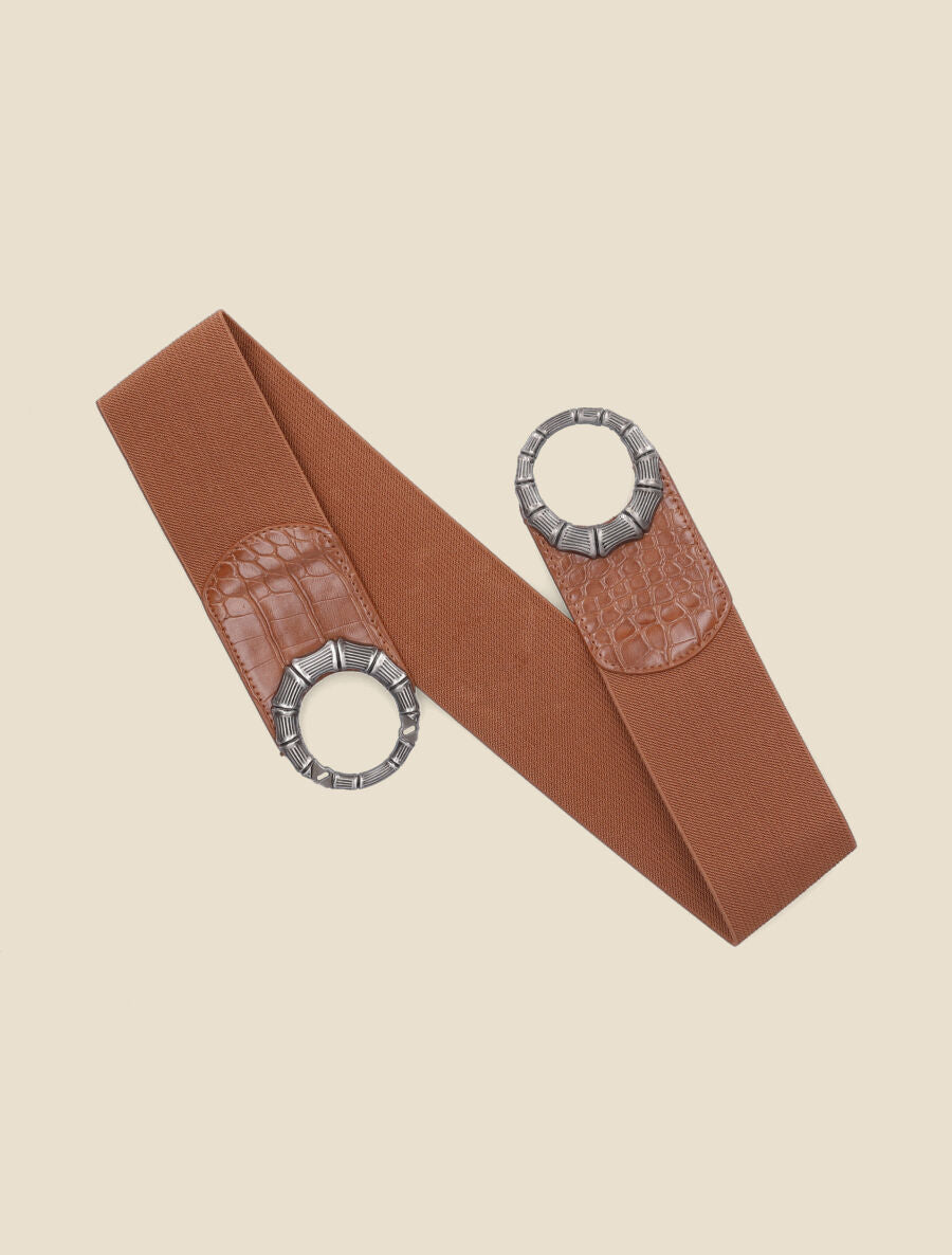 Ceinture élastiquée imprimé croco - Camel - 1