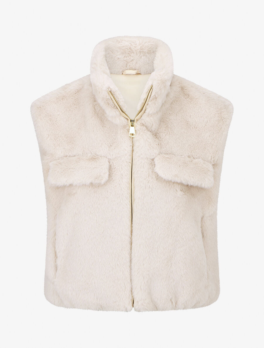 Veste sans manches en fausse fourrure - Beige - 1