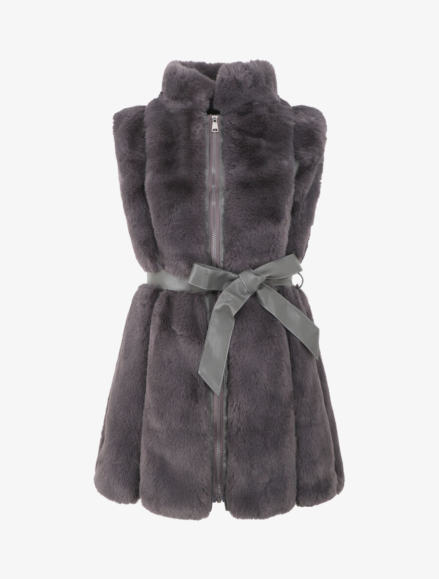 Veste longue ceinturée et zippée - Gris - 1