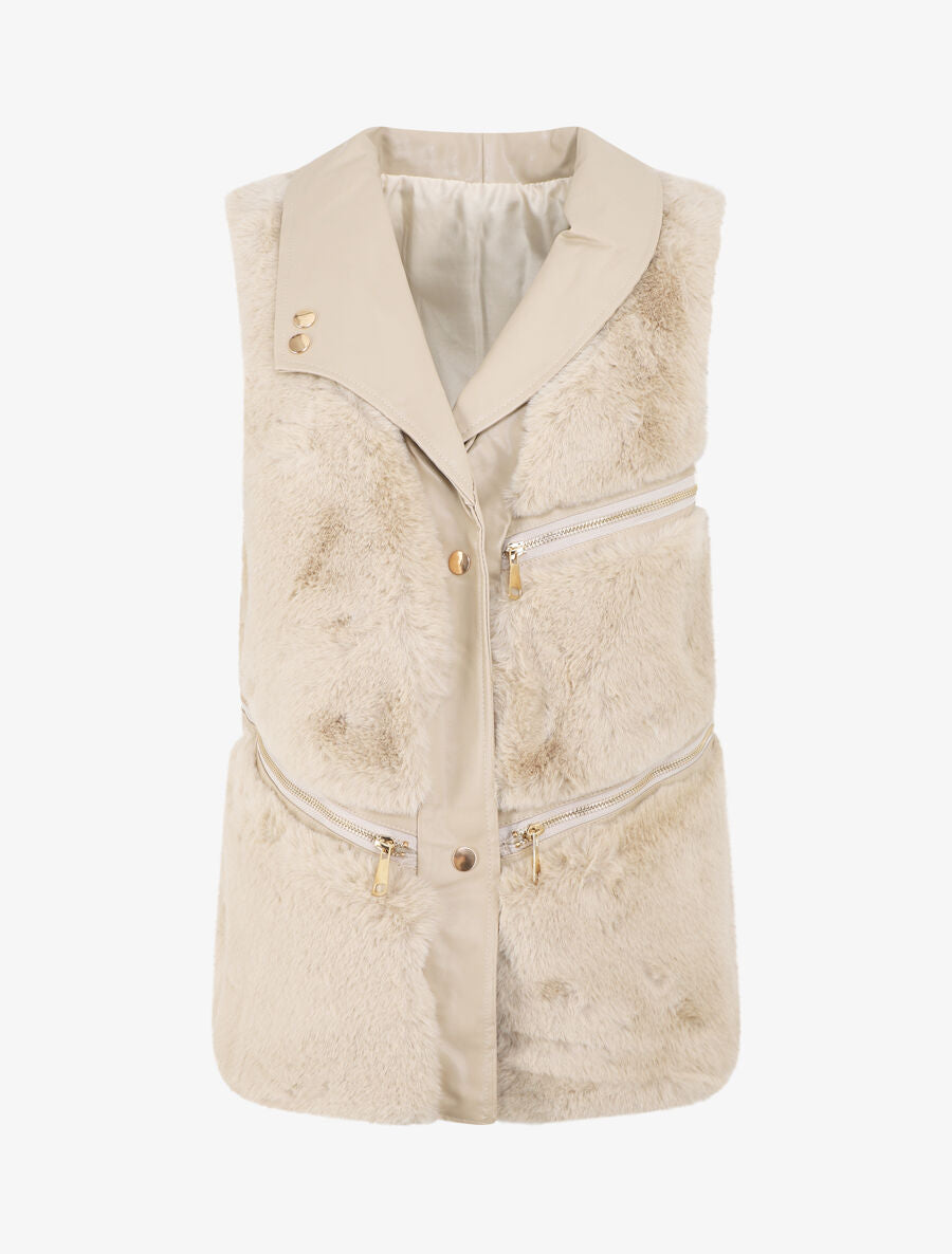 Veste sans manches à zips décoratifs - Beige - 1
