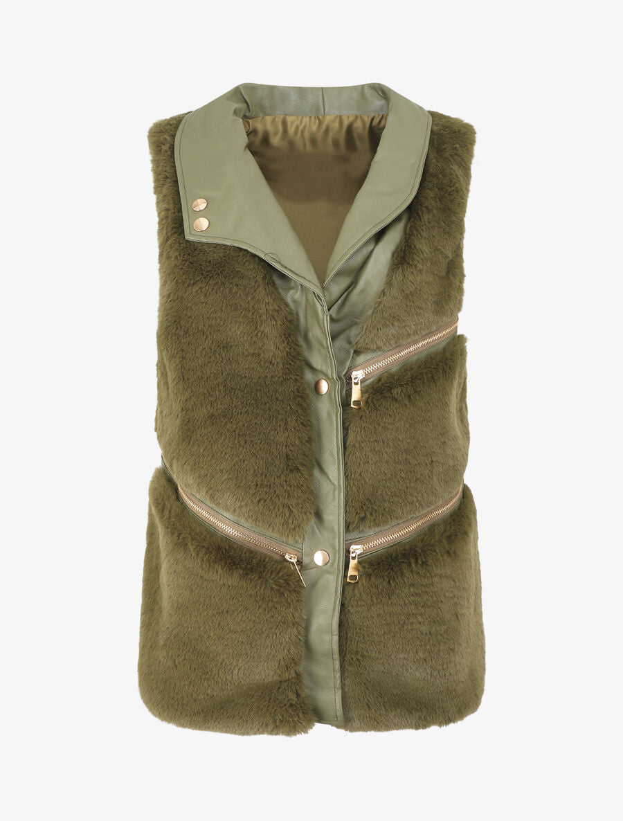 Veste sans manches à zips décoratifs - Kaki - 4