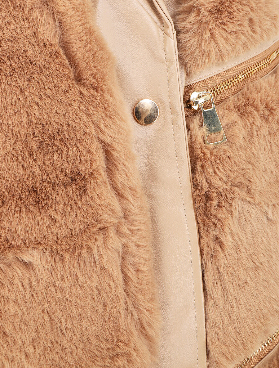 Veste sans manches à zips décoratifs - Camel - 3