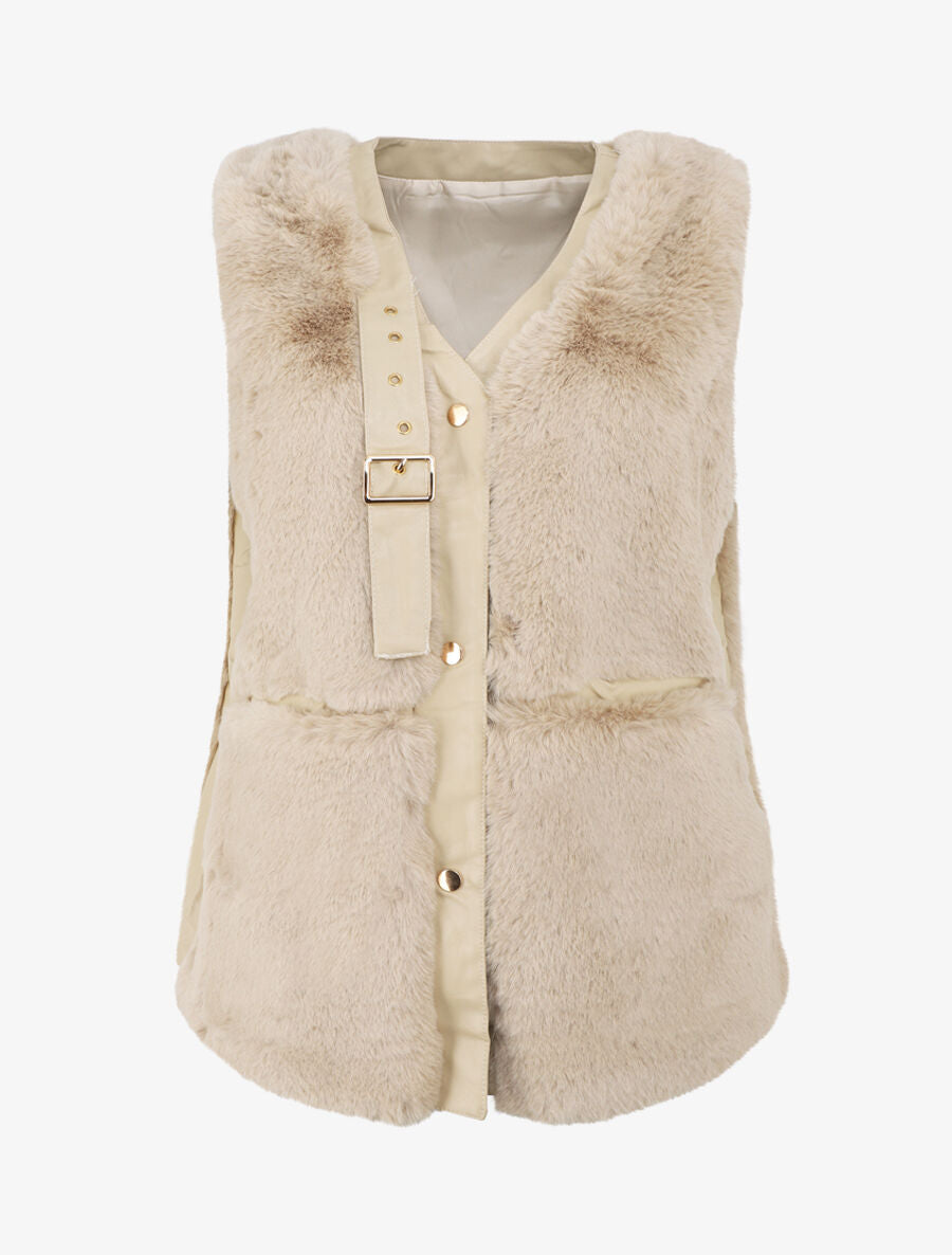 Veste sans manches à sangle décoratif - Beige - 1