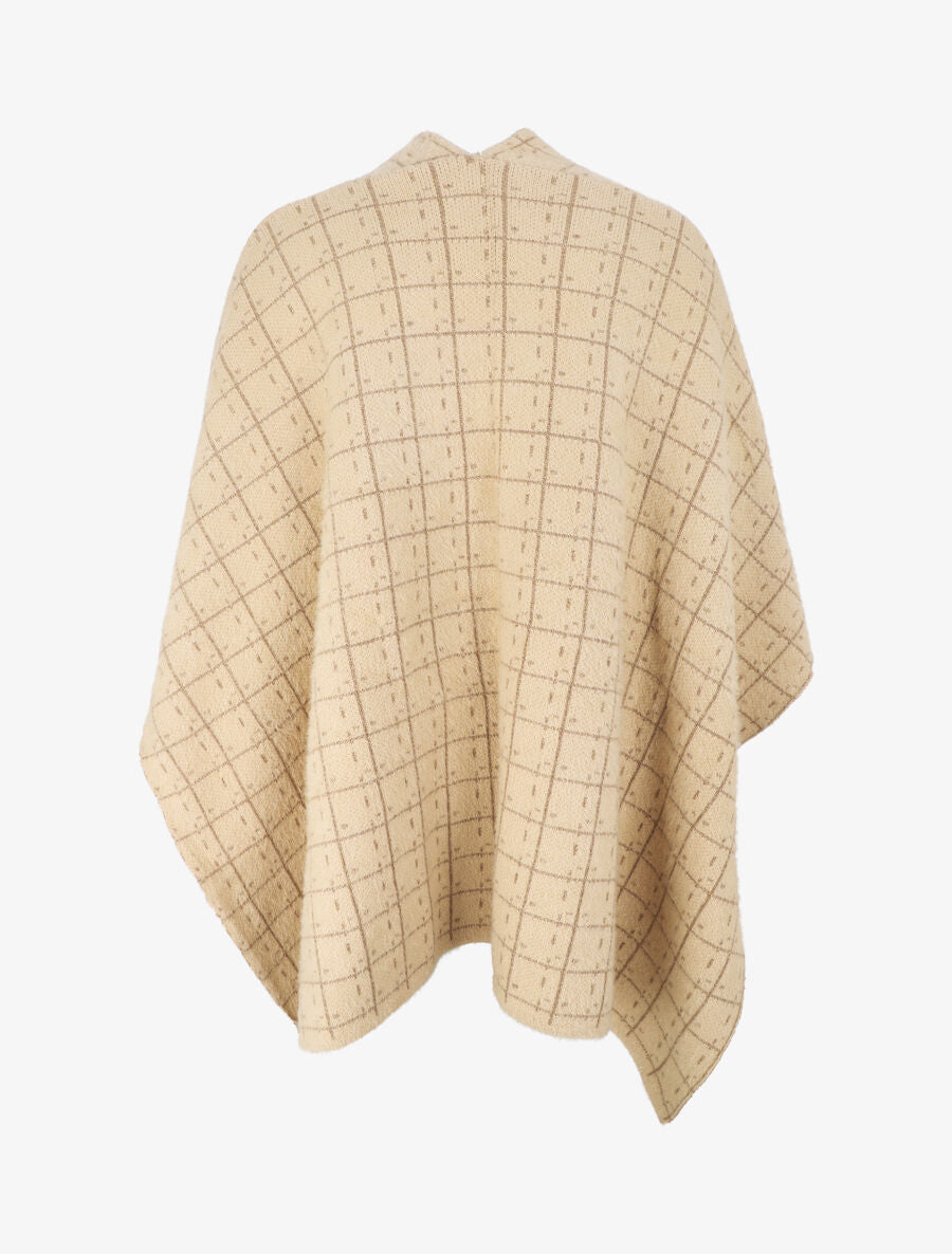 Châle à carreaux en laine mélangée - Beige - 2