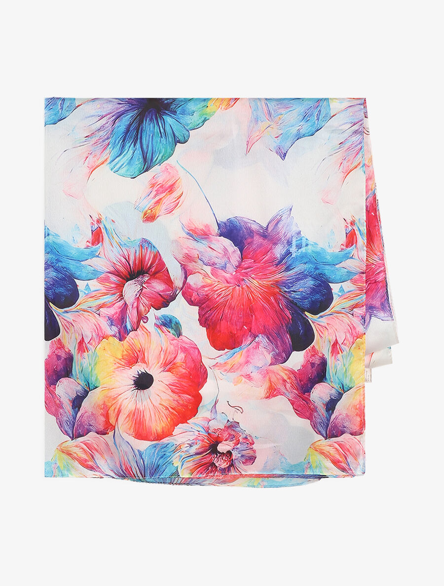 Foulard imprimé grandes fleurs en soie mélangé - Blanc/rose - 2