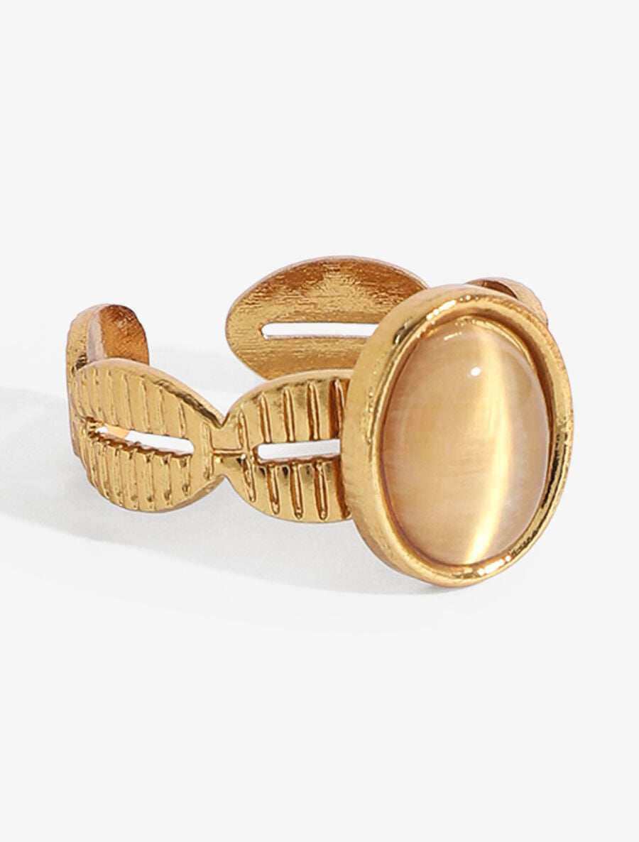 Bague ajustable dentelée à pierre - Or/beige - 2
