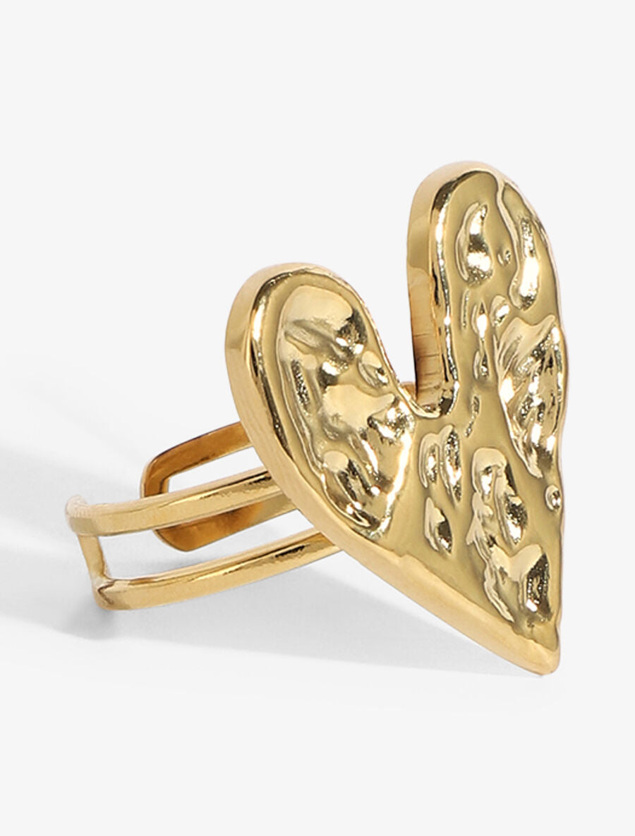 Bague ajustable motif coeur martelé - Or - 2