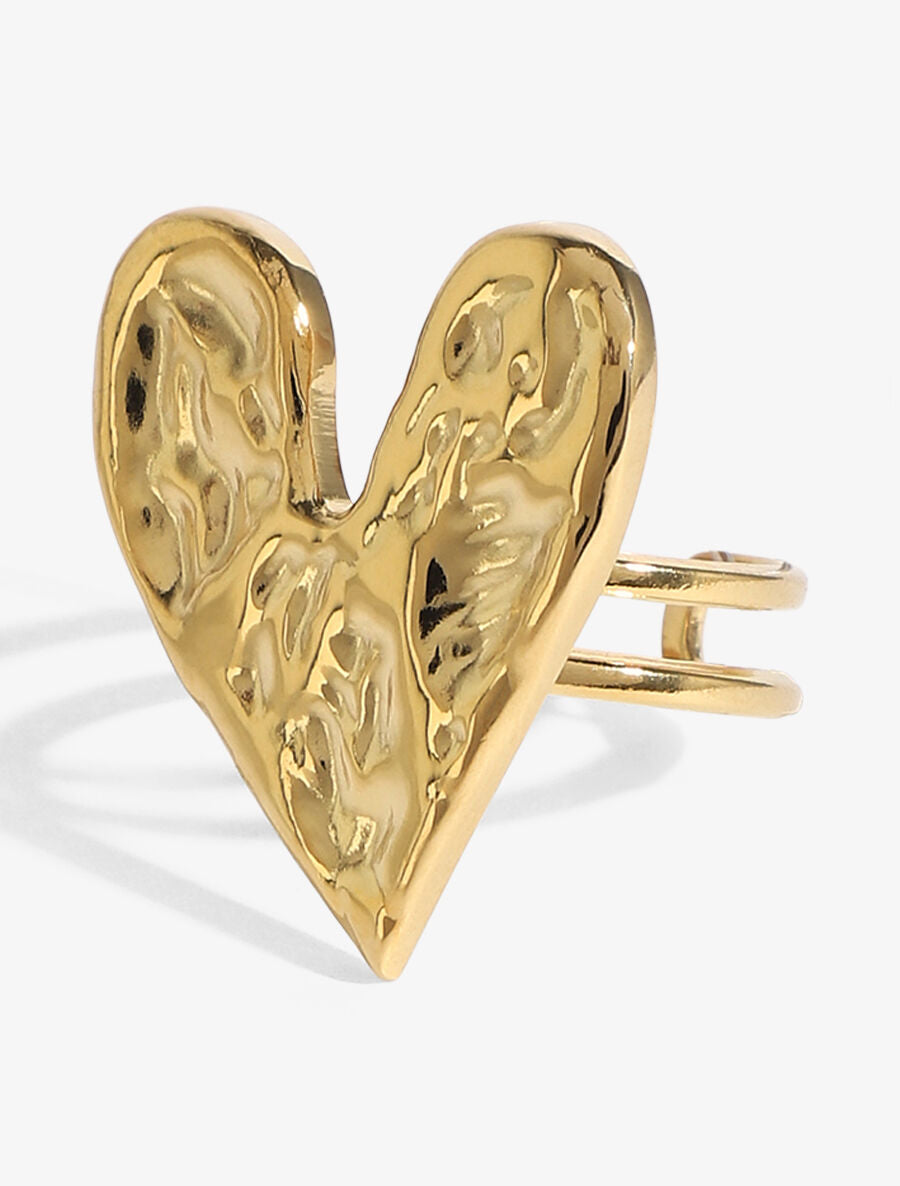 Bague ajustable motif coeur martelé - Or - 3