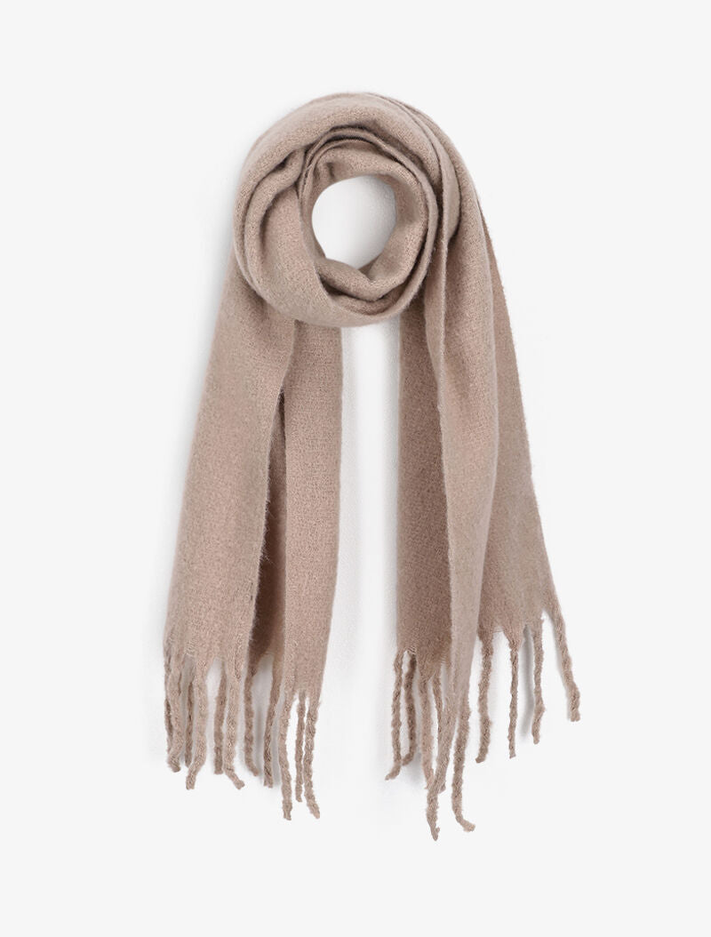 Echarpe longue et duveteuse à franges - Beige - 1