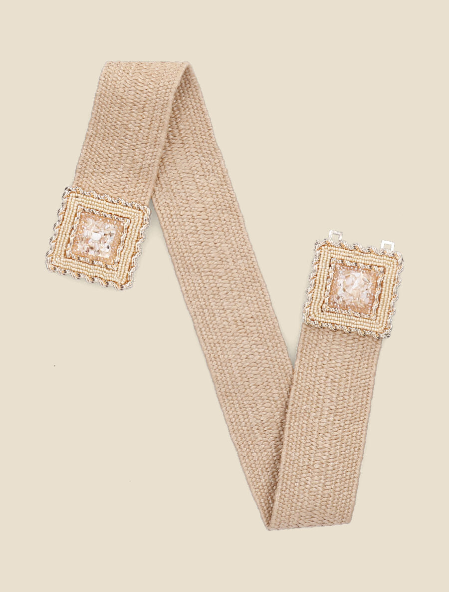 Ceinture boucle carrée à perles - Sable - 1