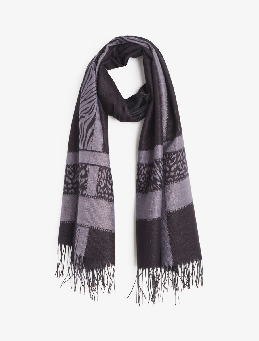 Foulard irisé bandes imprimées - Noir - 1