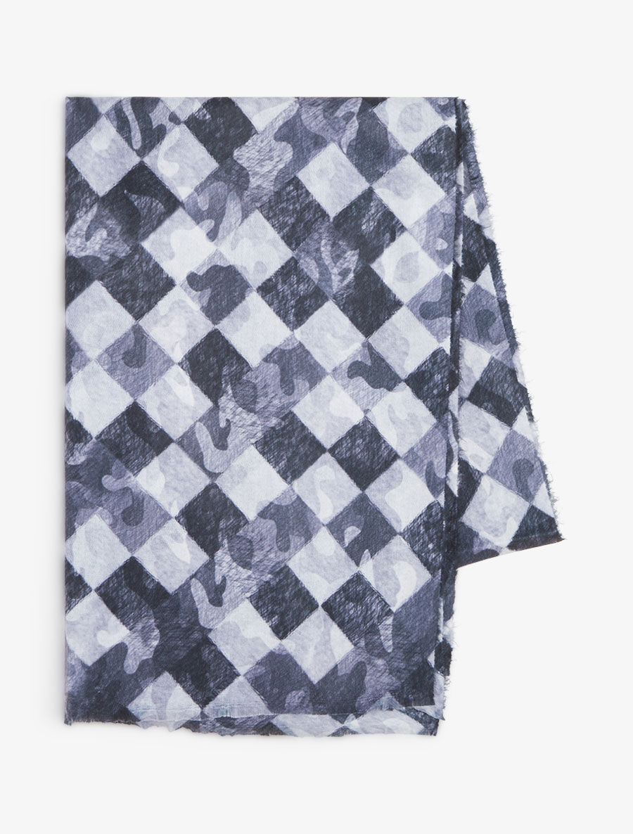 Foulard imprimé graphique et bords effilochés - Noir - 2