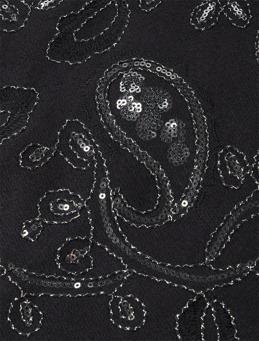 Echarpe à imprimé fleurs ornées de sequins - Noir - 3