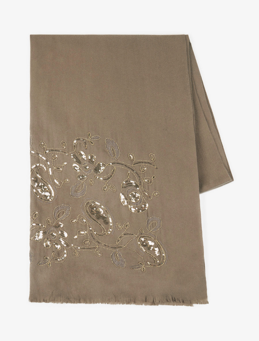 Echarpe à imprimé fleurs ornées de sequins - Taupe - 2