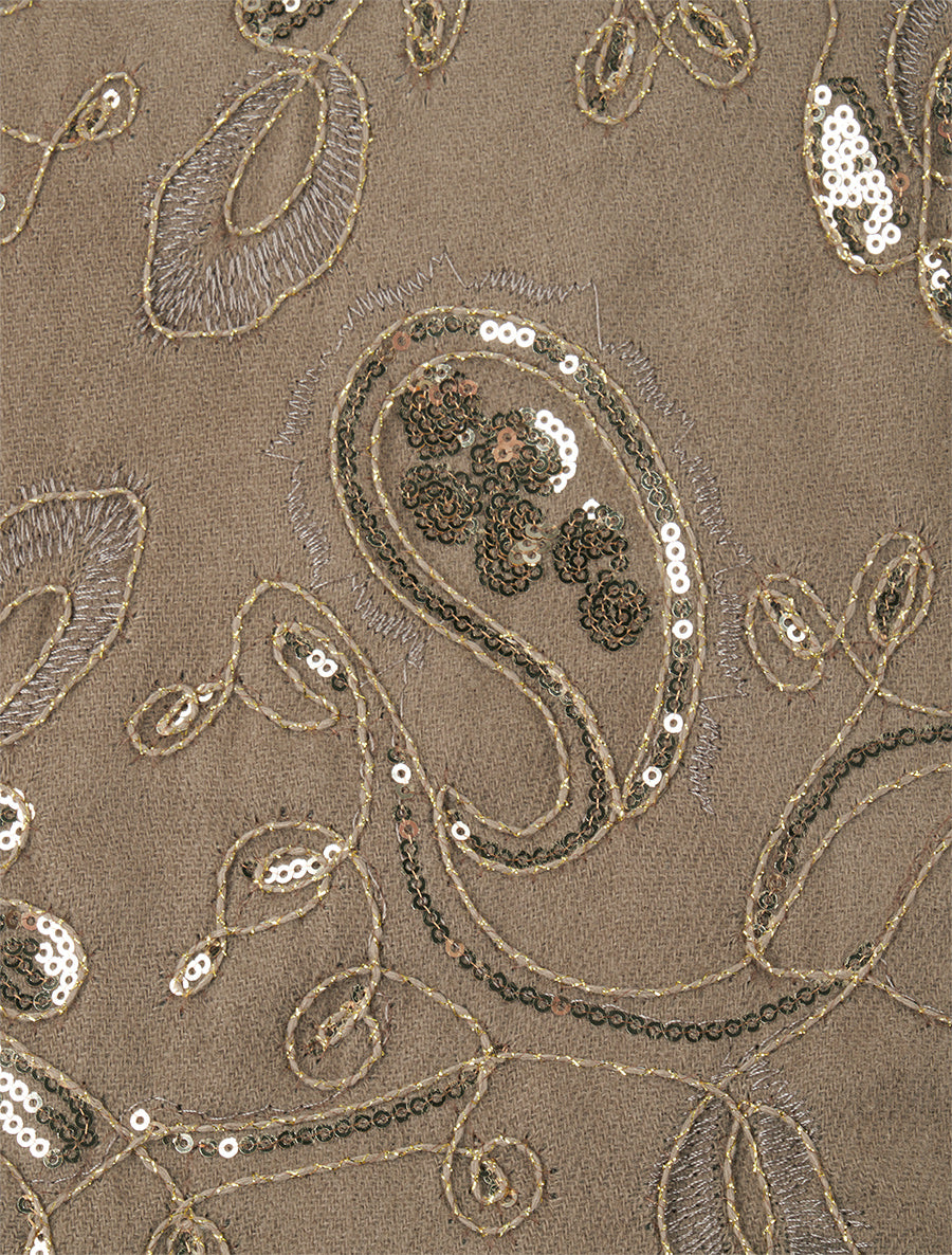 Echarpe à imprimé fleurs ornées de sequins - Taupe - 3