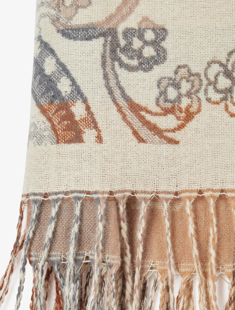 Echarpe à imprimé cachemire à bords frangés - Beige - 3