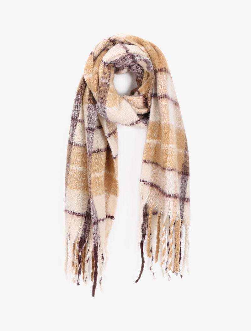 Echarpe duveteuse à motif tartan - Camel - 4