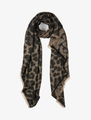 Foulard imprimé léopard irisé à bords effilochés - Noir - 1