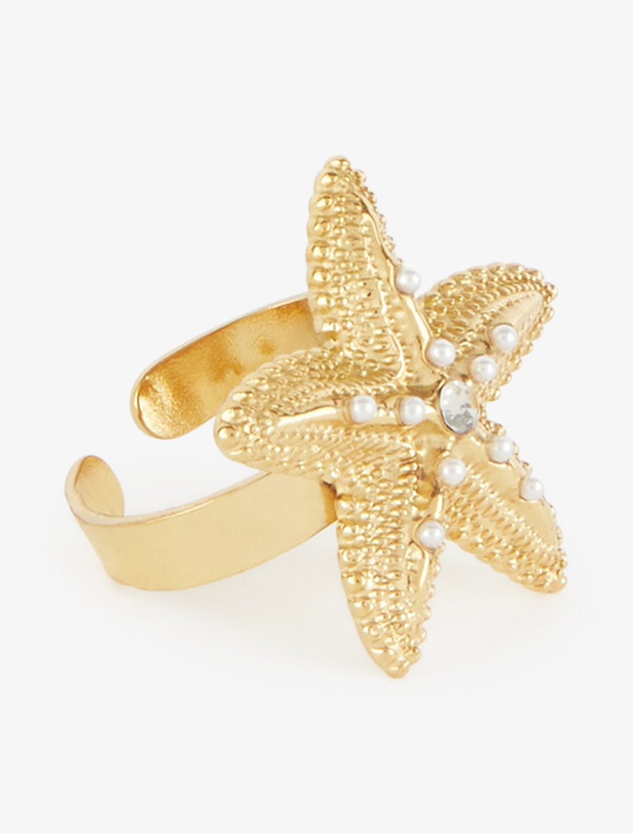 Bague étoile de mer à perles et strass - Or - 2