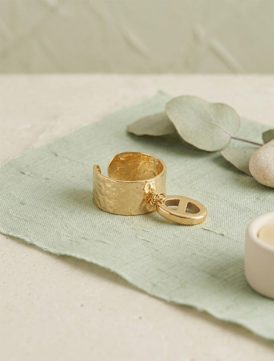 Bague martelé à breloque maille marine - Or - 1