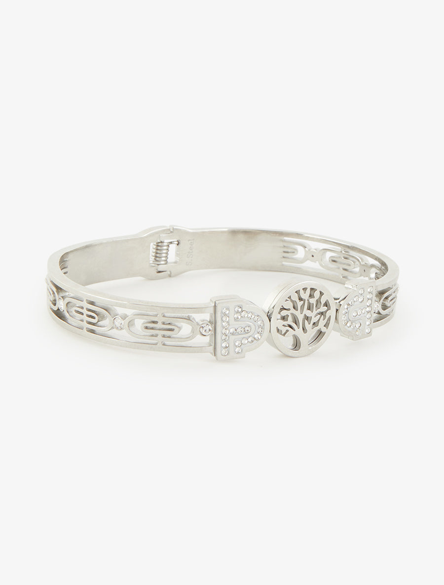 Jonc arbre de vie et zircons blancs - Argent - 2
