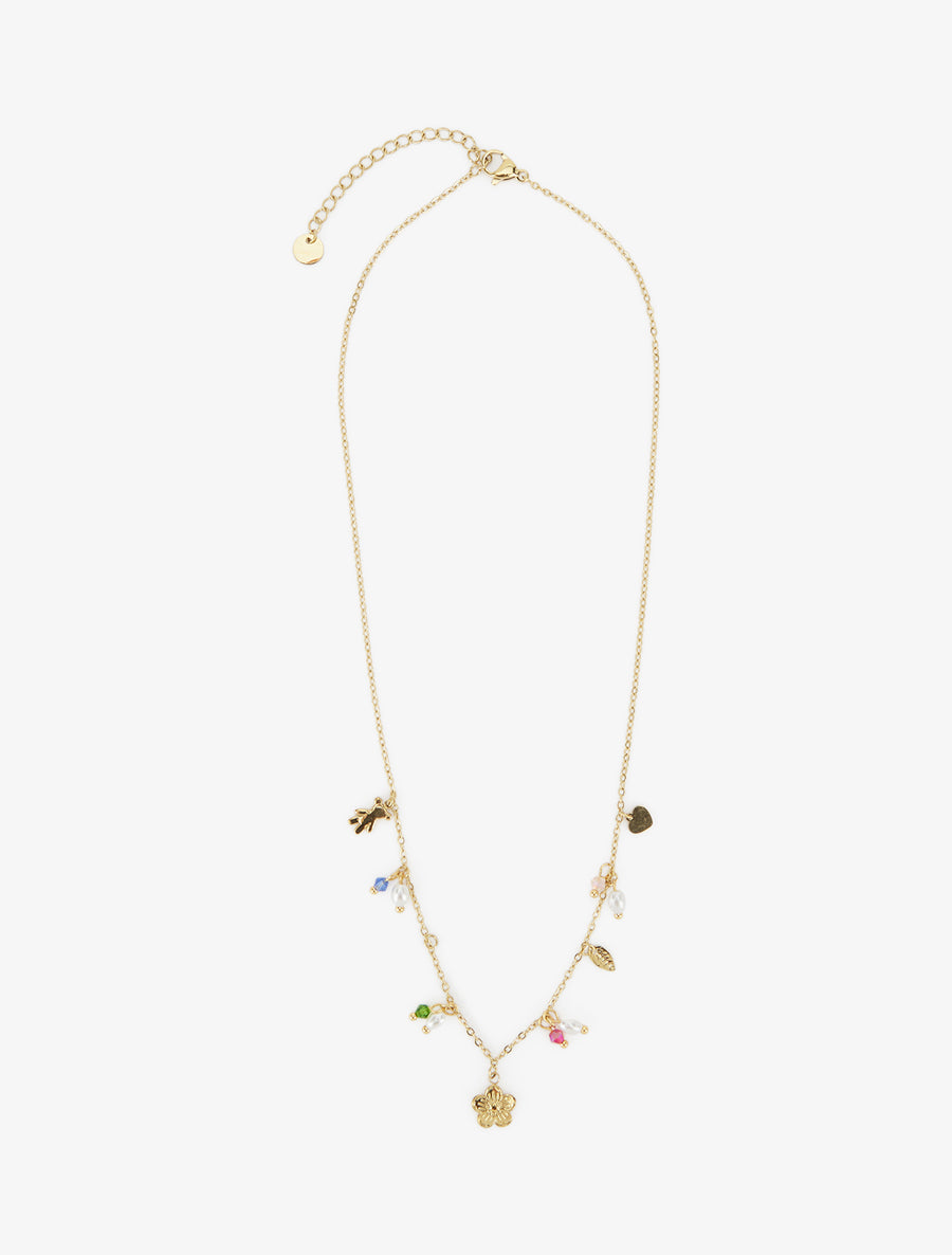 Collier fin à pierres et fleurs - Or - 2
