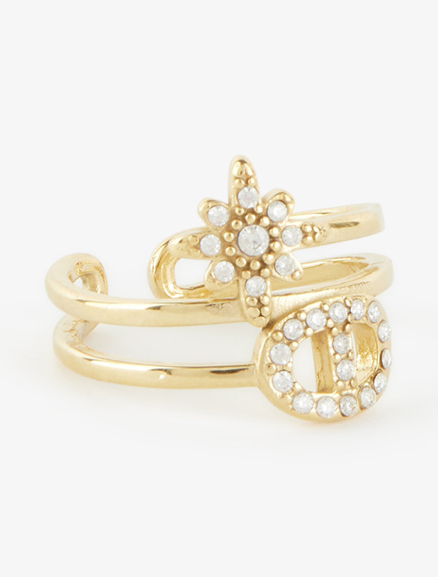 Bague à étoile et maillon strassés - Or - 2