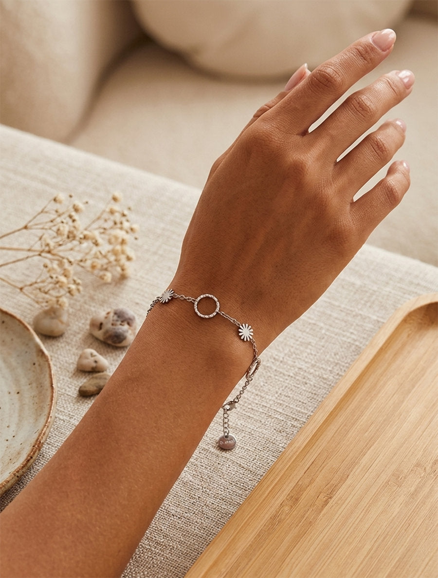 Bracelet fleurs et cercles - Argent - 1