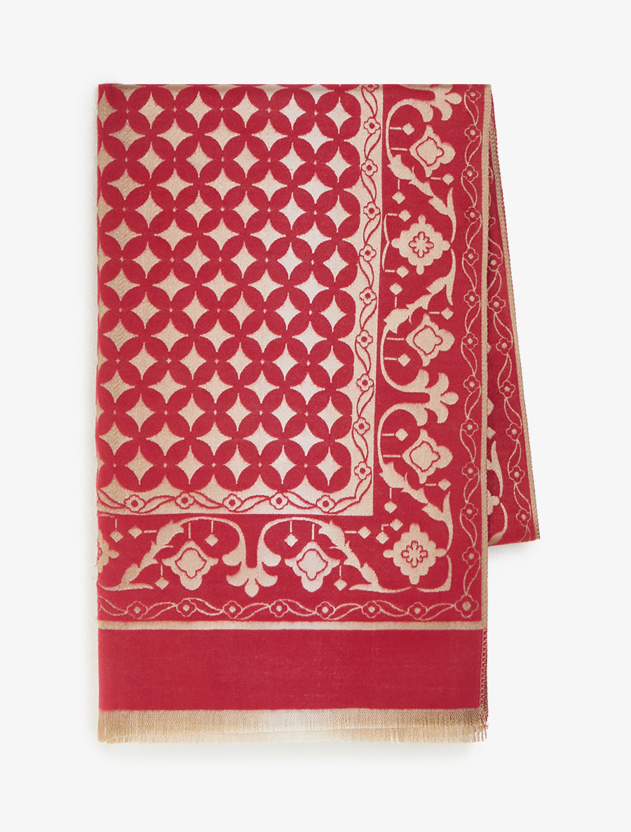 Echarpe satinée à motif graphique - Rouge - 2