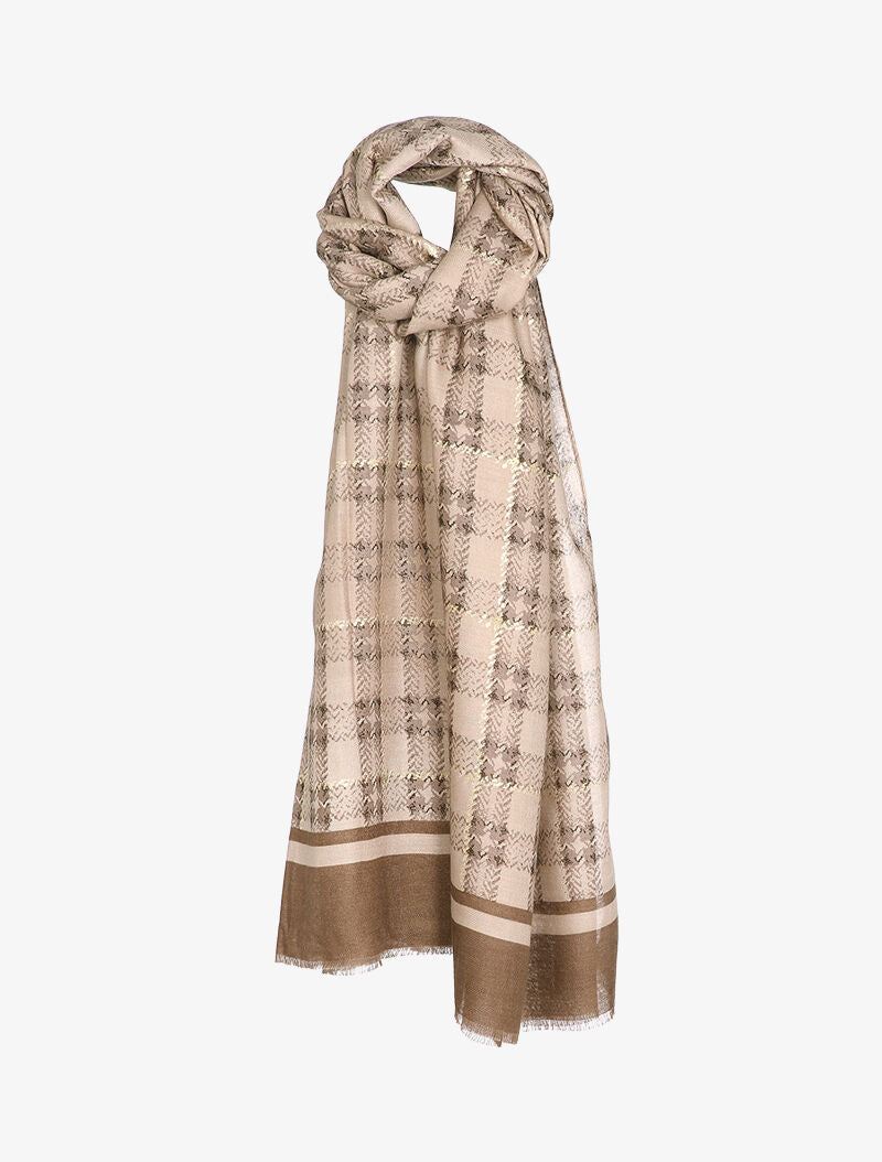 Foulard à carreaux et détails lamés - Beige - 3