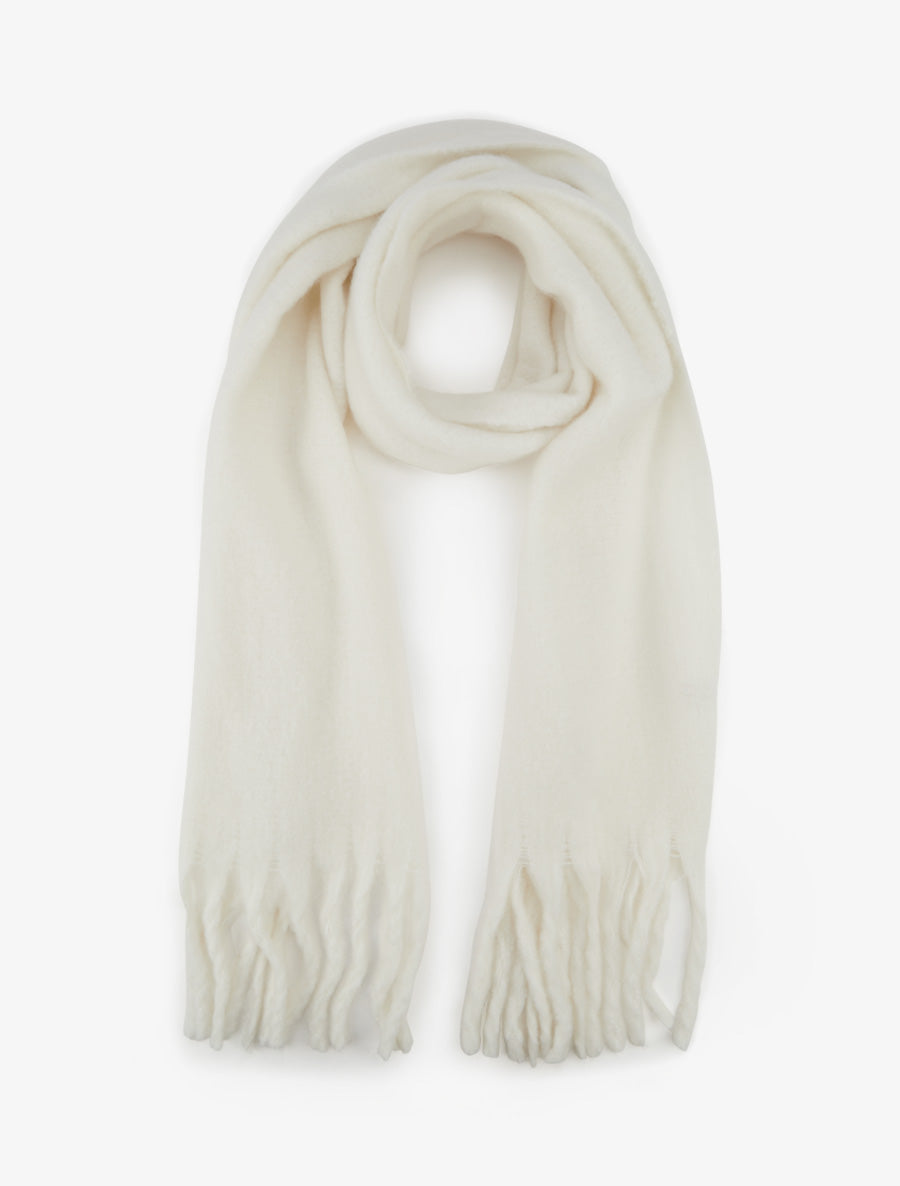 Echarpe laine duveteuse à franges - Blanc - 1