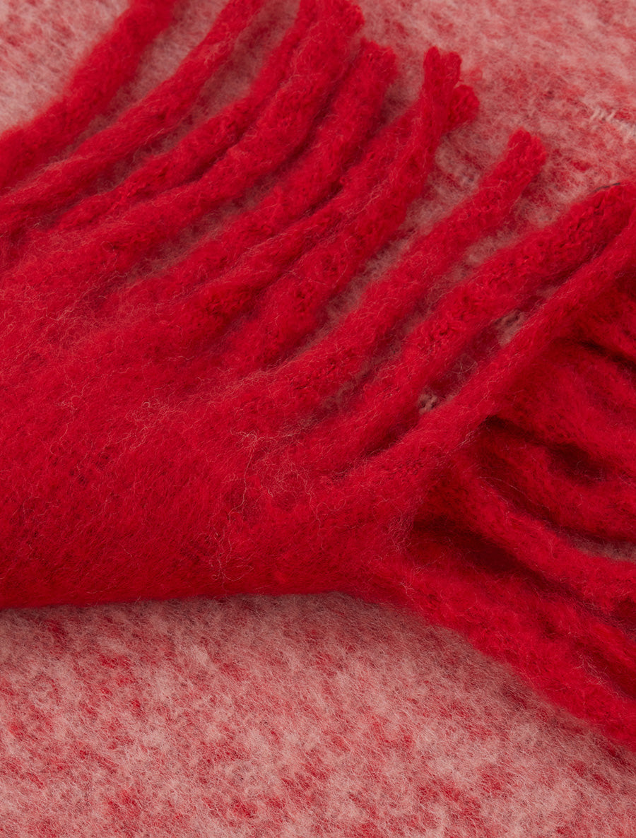 Echarpe en laine mélangée à franges - Rouge - 3