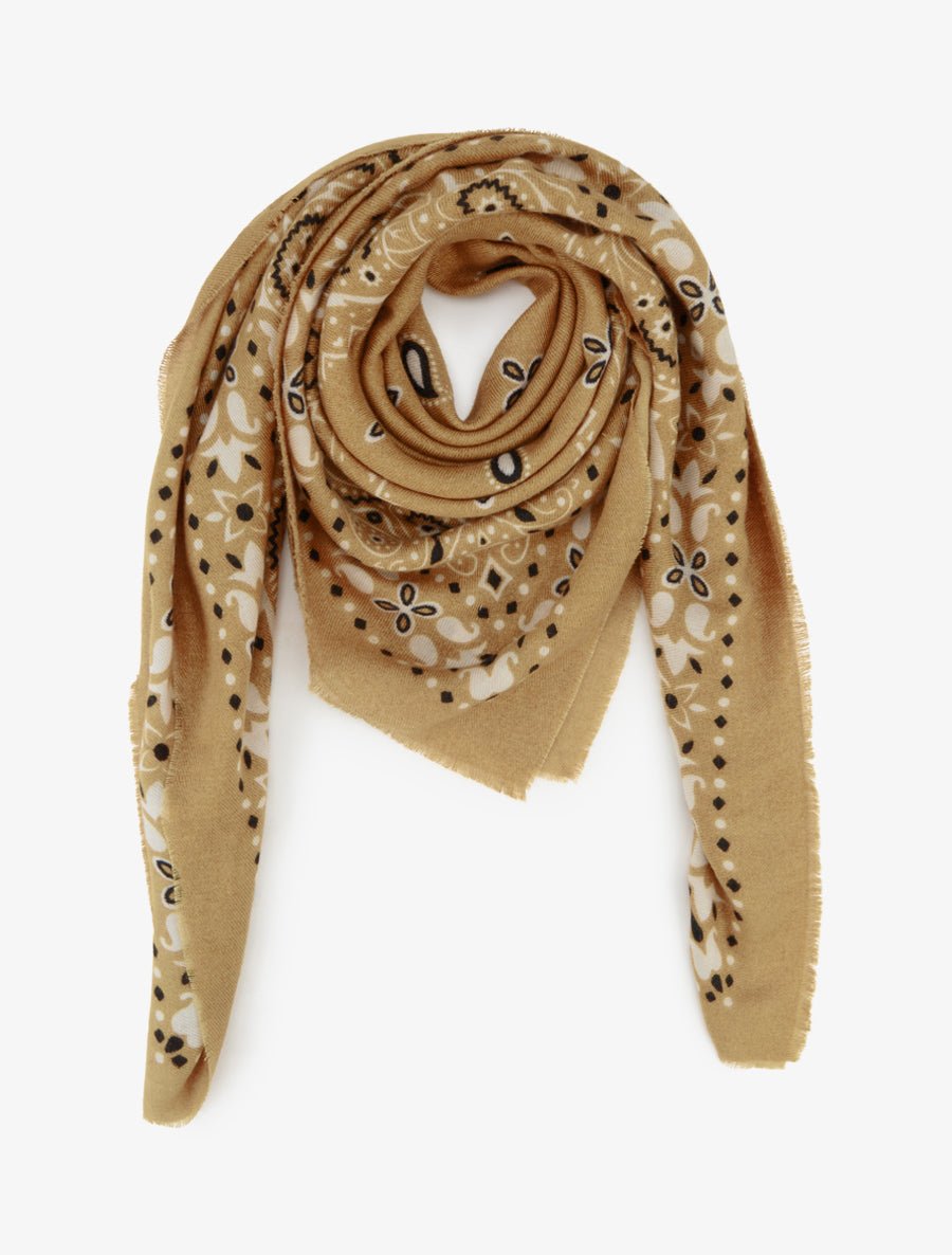 Foulard imprimé paisley à bords effilochés - Jaune moutarde - 1
