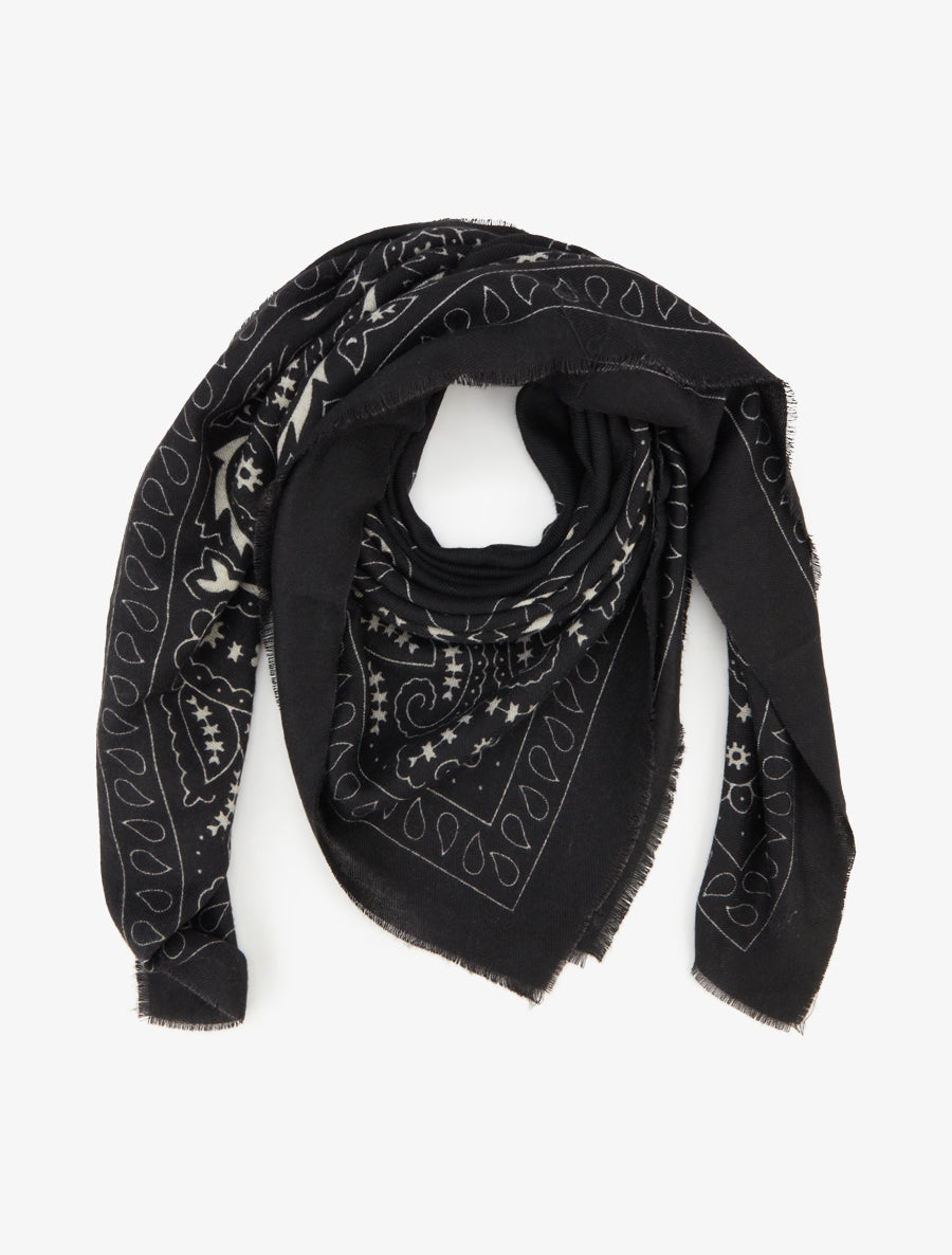 Foulard imprimé cachemire à bords effilochés - Noir - 1