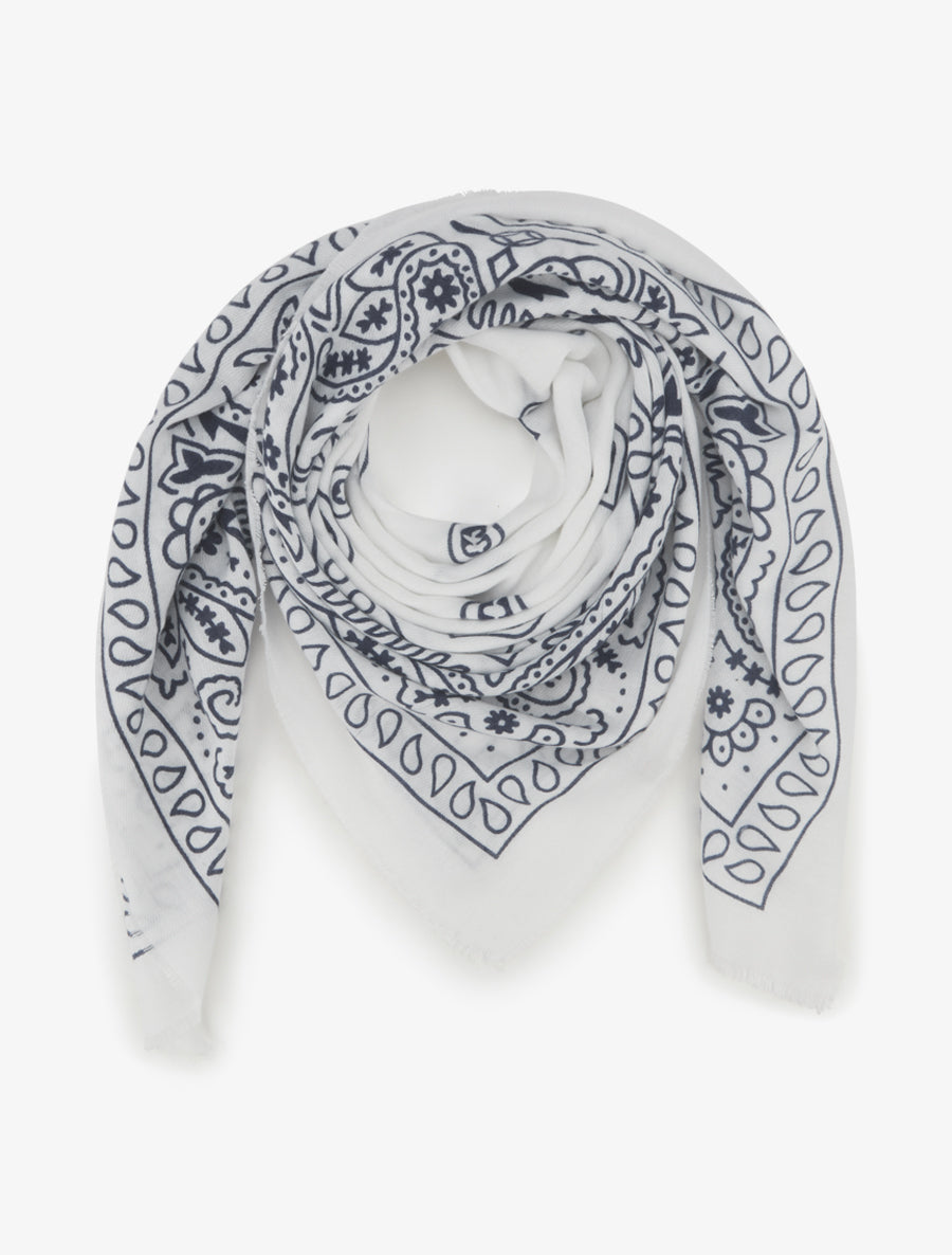 Foulard imprimé cachemire à bords effilochés - Blanc - 1