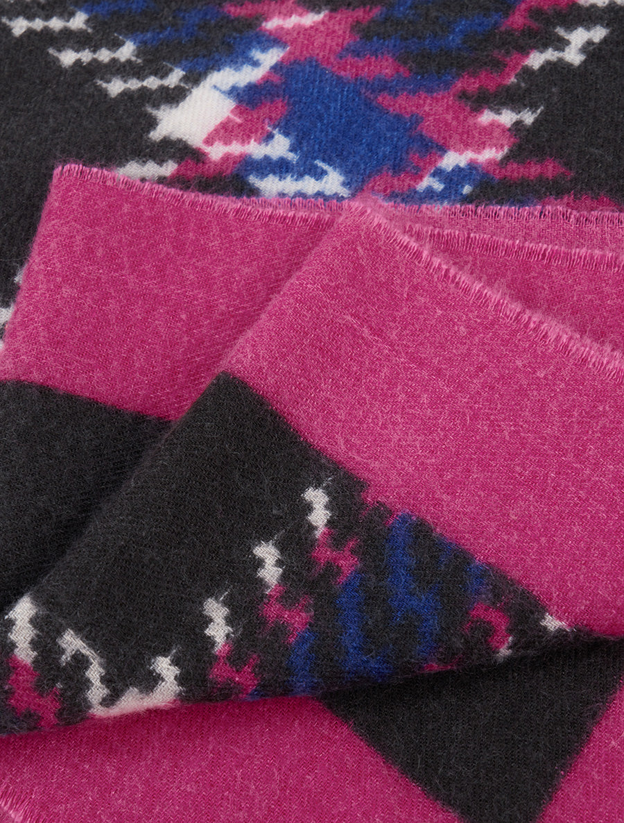 Foulard imprimé carreaux à bords effilochés - Fushia - 3