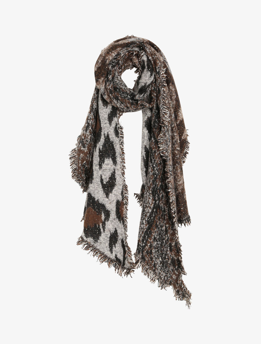 Echarpe à bords biseautés imprimé léopard - Beige - 4