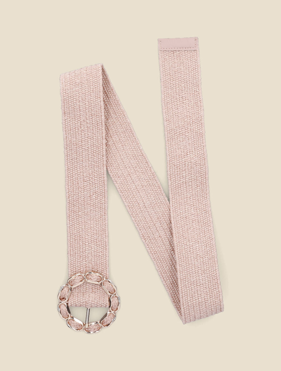 Ceinture style raphia à boucle ronde dorée - Rose - 1