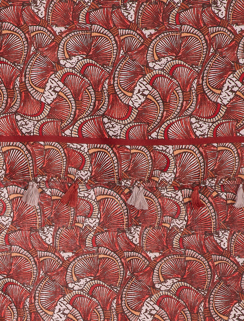 Foulard à imprimé éventails et bords à pompons - Brique - 2