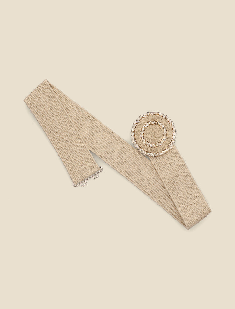 Ceinture style raphia à boucle ronde plate - Taupe - 2