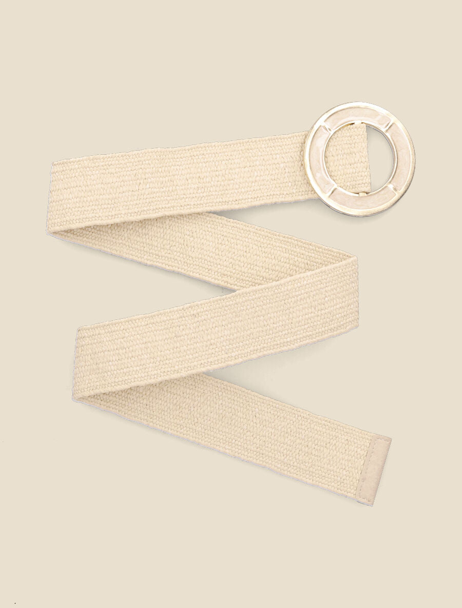 Ceinture en raphia à boucle ronde effet laqué - Beige - 2