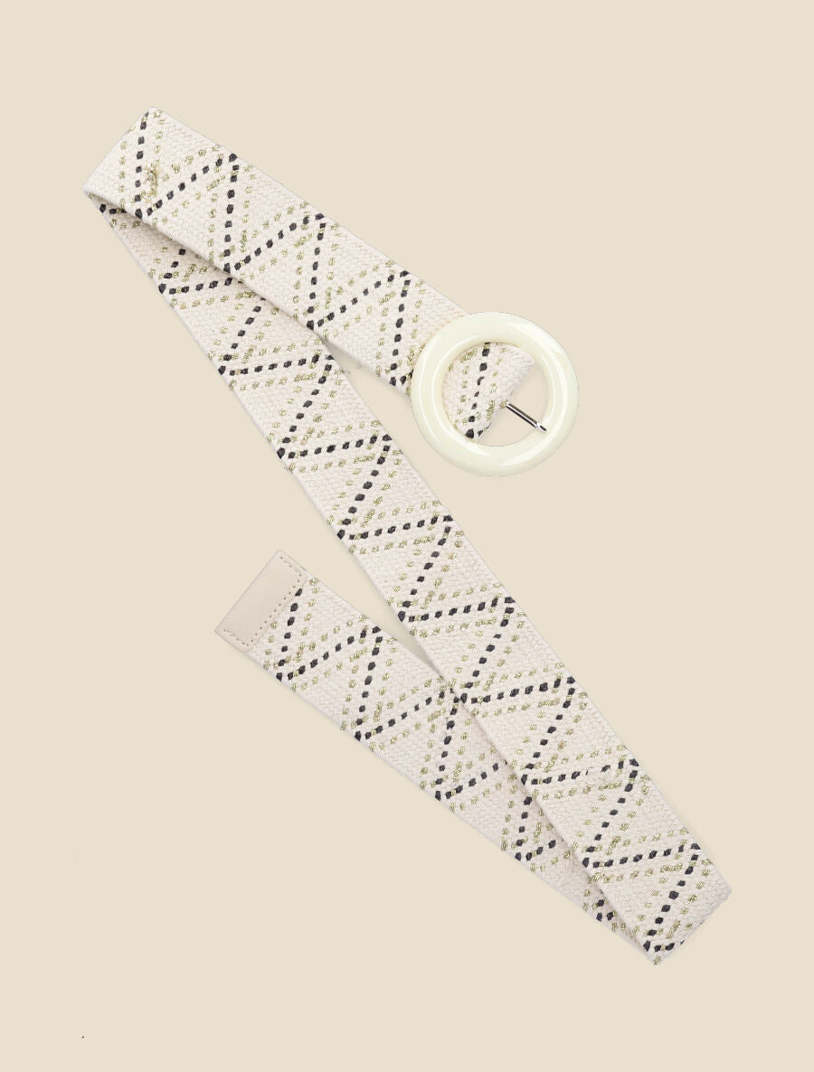 Ceinture bi-matière à sangle en zig-zag - Écru - 1