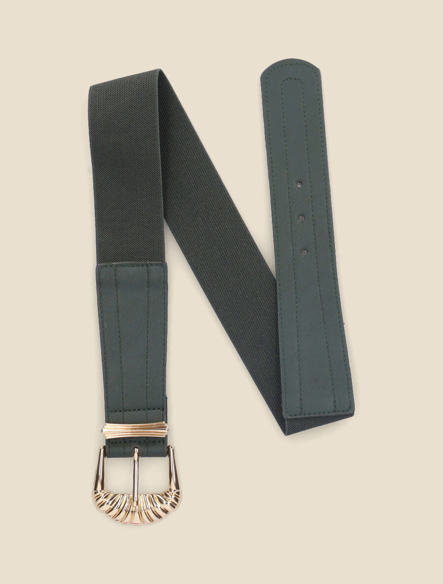 Ceinture bi-matière à boucle style coquillage - Vert - 1