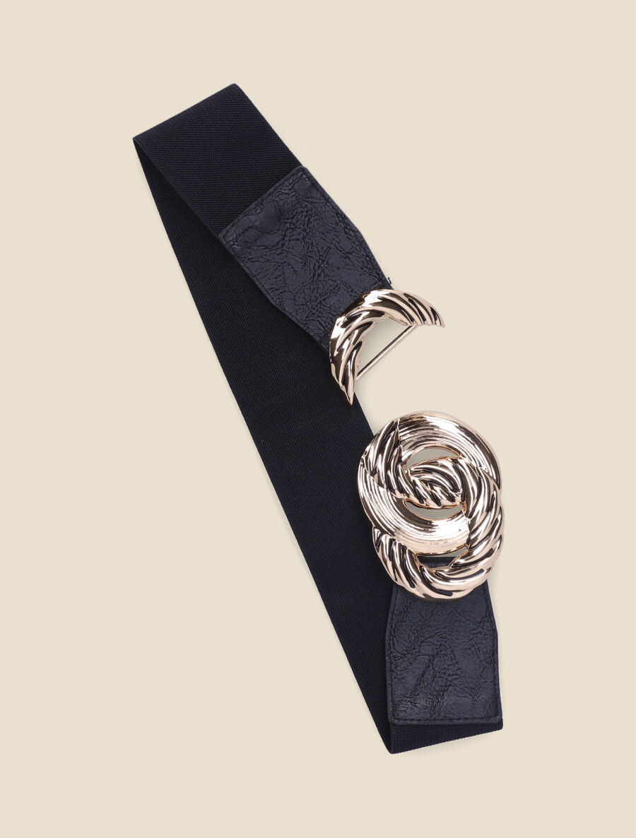 Ceinture à boucle torsadée et striée - Noir/or - 1