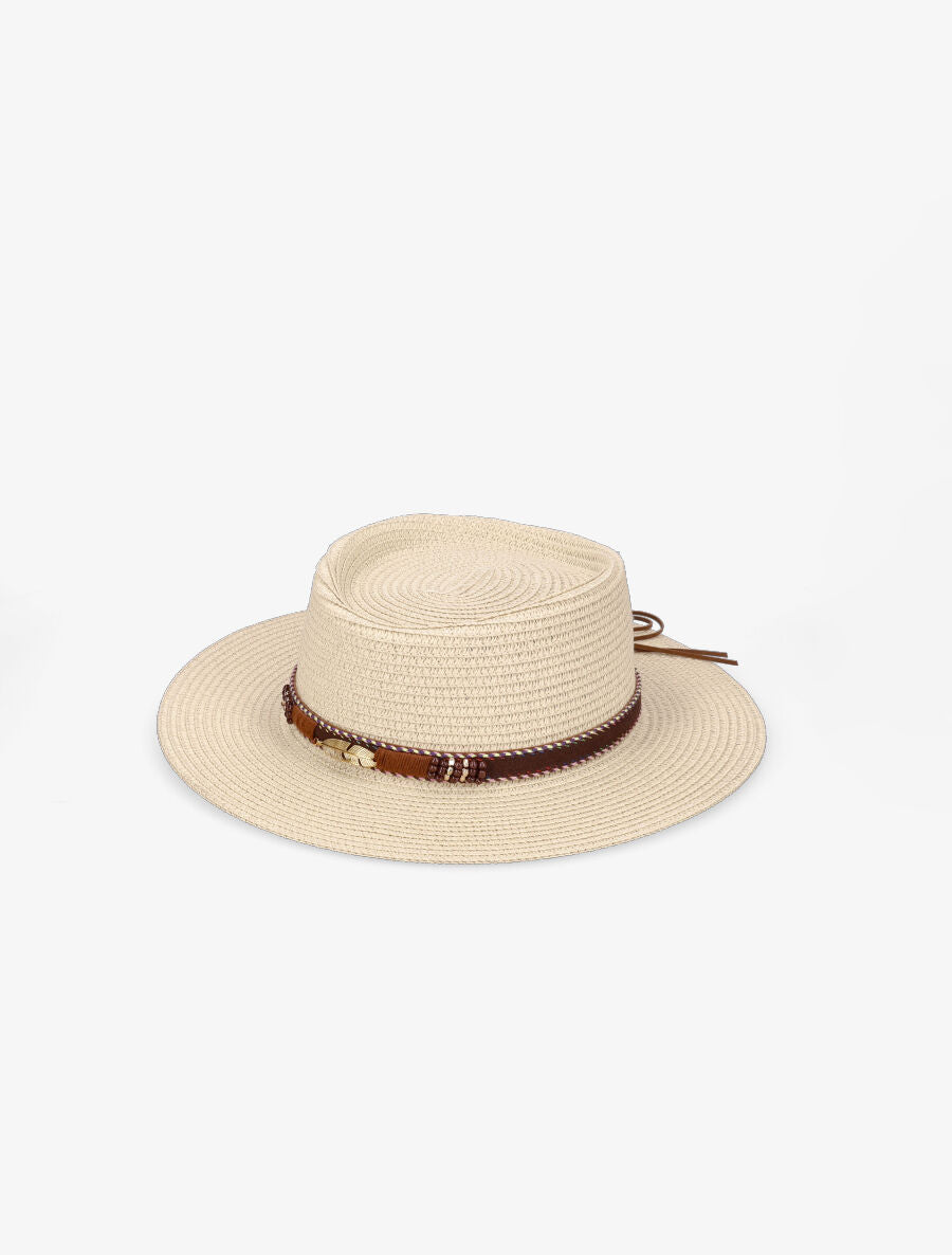 Canotier à galon en simili style aztèque - Beige - 1
