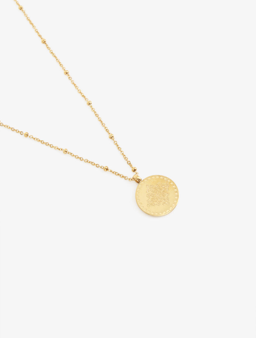Collier à pendentif rond motif rosace - Or - 3