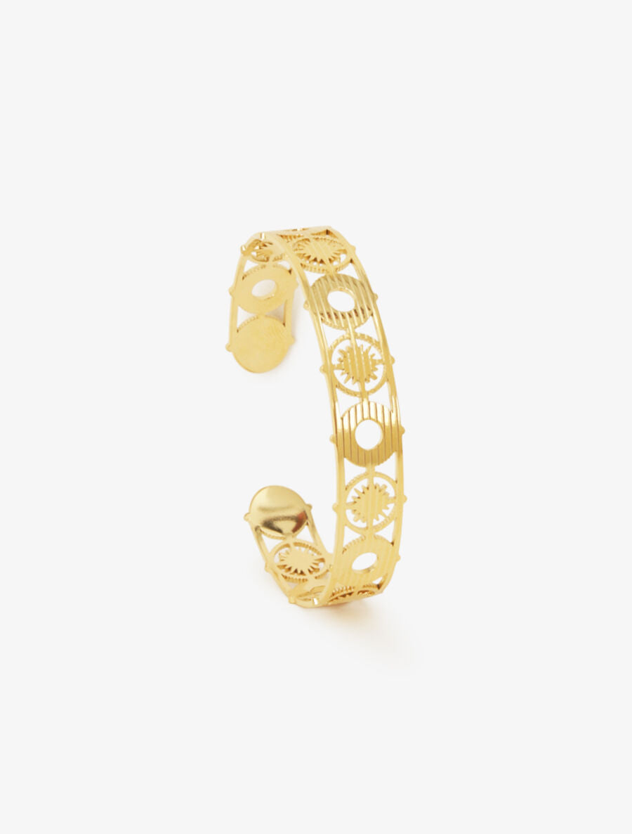 Jonc fin ouvert à motif stylisé - Or - 2